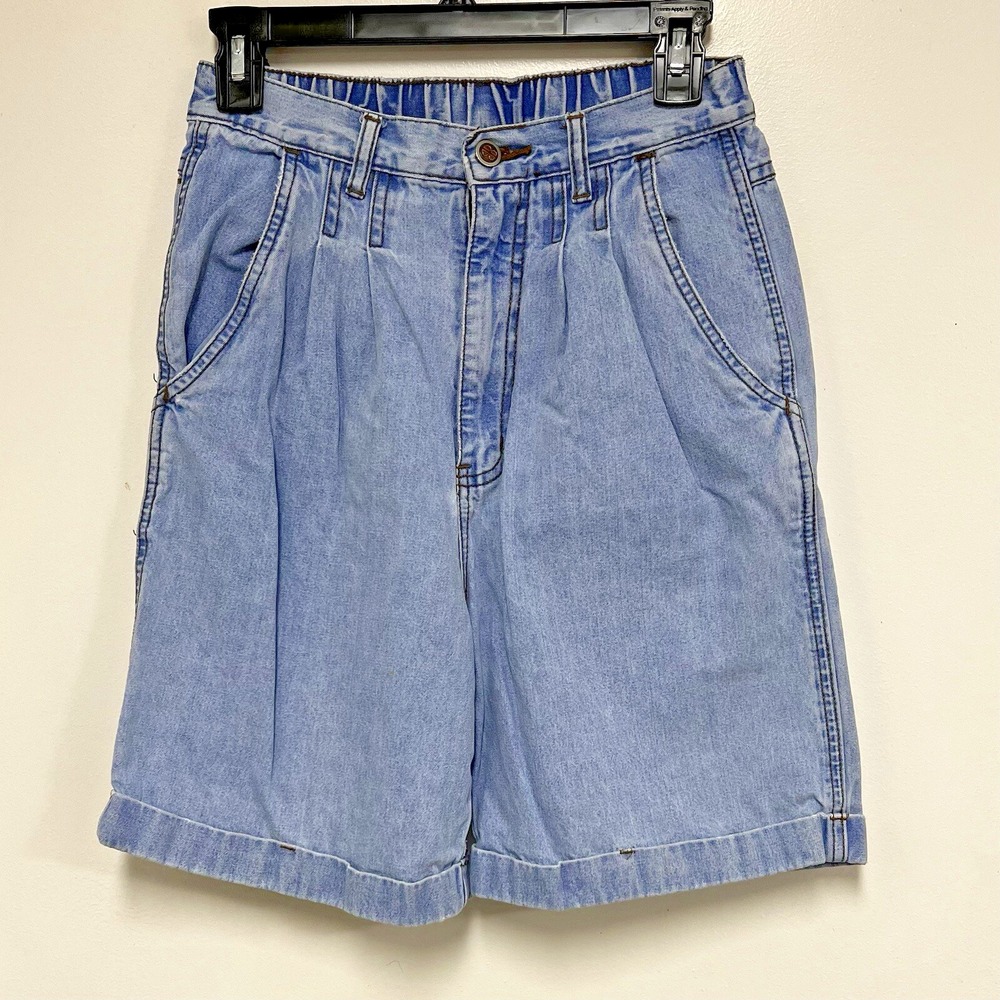 Vintage Bill Blass Shorts Women Size 8 Light Wash Denim, Pleated, Pockets, Cuff